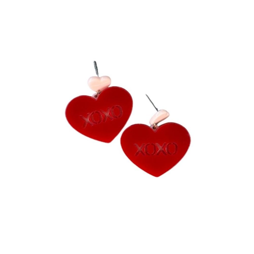 Its Sense XOXO Heart Earrings Pink Red One Size NWT